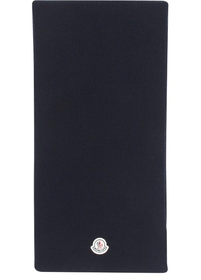 Shop Moncler Logo Wool Scarf In Navy