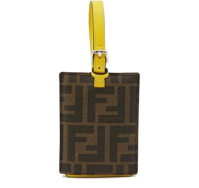 Shop Fendi Ff Luggage Tag In Tabacco Giallo