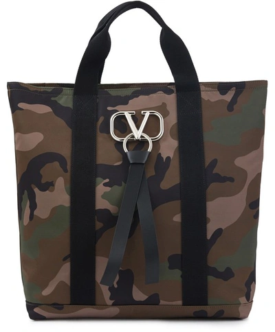 Shop Valentino Garavani Camouflage Tote Bag In Army Green