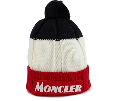 Shop Moncler Tricolour Beanie In Red
