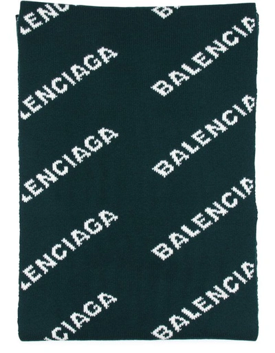 Shop Balenciaga Allover Logo Woollen Scarf In 3067