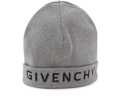 Shop Givenchy Logo Beanie In Grey