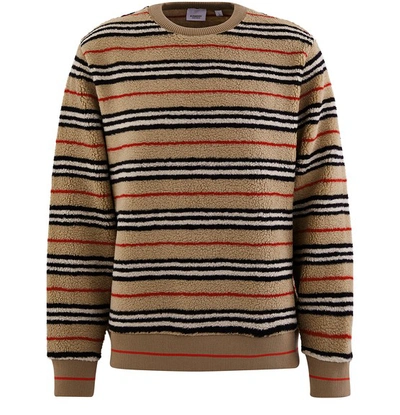 Shop Burberry Icon Stripe Fleece Sweatshirt In Archive Beige Ip S