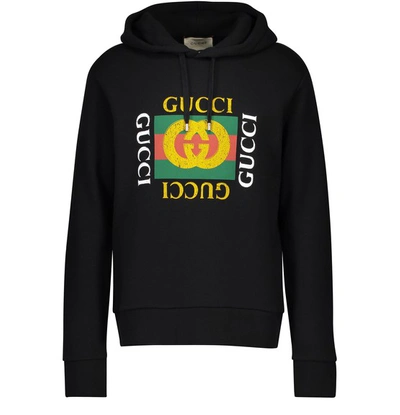 Shop Gucci Logo Oversize Hoodie In Black