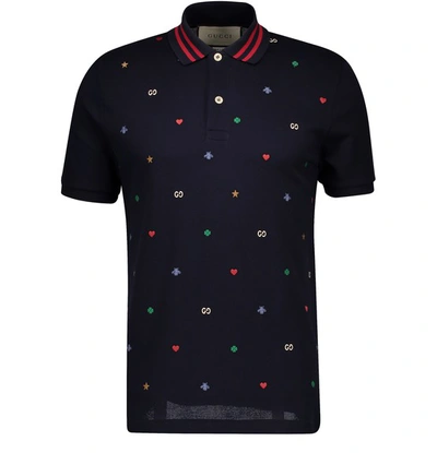 Shop Gucci Multi Logo Polo Shirt In Navy