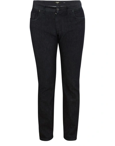 Shop Fendi Slim Fit Logo Jeans In Dark Navy