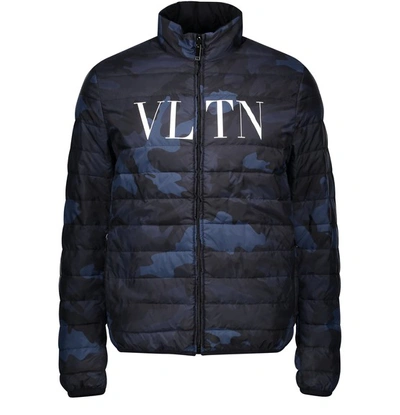 Shop Valentino Camo Reversible Padded Jacket In Camo Navy Nero