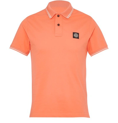 Shop Stone Island Logo Polo Shirt In Orange Red
