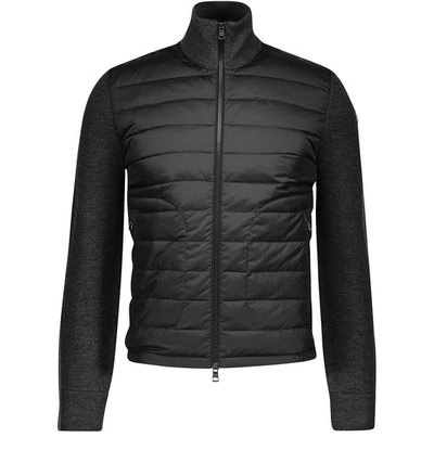 Shop Moncler Double Material Hooded Cardigan In Black