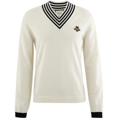 Shop Gucci Wool V-neck Sweater In Milk/ink