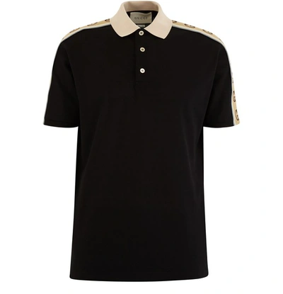 Shop Gucci Gg Cotton Polo Shirt In Black Multicolor