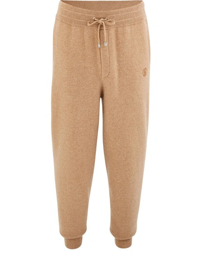 Shop Burberry Monogram Motif Cashmere Blend Trackpants In Pale Coffee