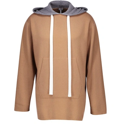 Loewe Men's Oversized Cashmere Knit Pullover Hoodie In Camel