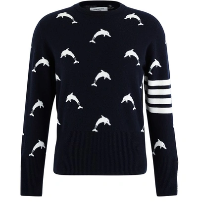 Shop Thom Browne 4-bar Dolphin Cashmere Sweatshirt In Navy