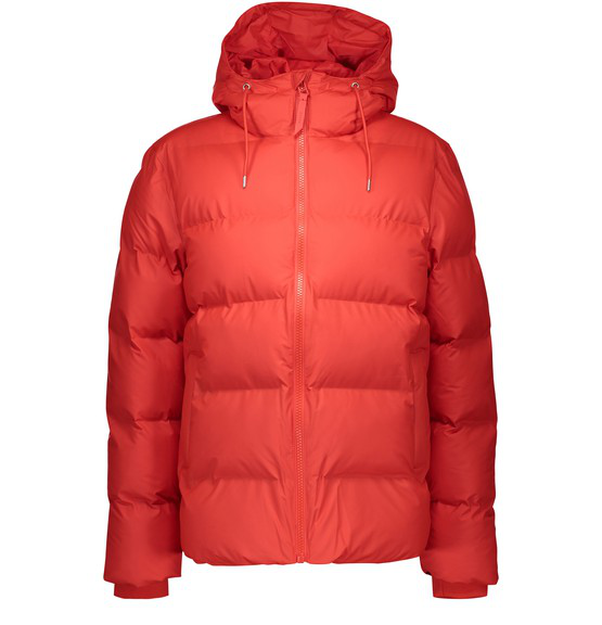 short red puffer jacket