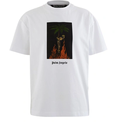 Shop Palm Angels Burning Skeleton T-shirt In White Multicolor