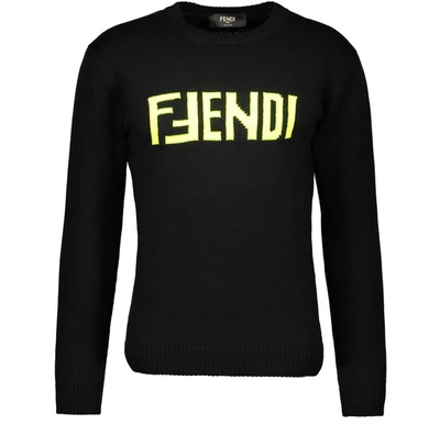Shop Fendi Wool Jumper In Black Yellow Fluo
