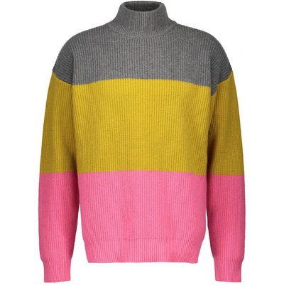 Shop Roberto Collina Turtleneck Jumper In Grey/yellow/pink