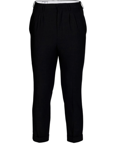 Shop Ami Alexandre Mattiussi New Wool Tapered Trousers In Black