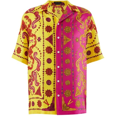 Shop Versace Barocco Western Short-sleeved Silk Shirt In Giallo/stampa