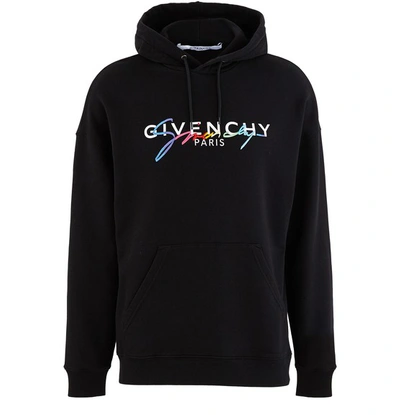 Shop Givenchy Rainbow Logo Hooded Sweatshirt In Noir