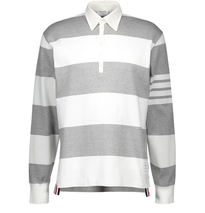 Shop Thom Browne Striped Polo Shirt In Pastel Grey