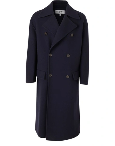 Shop Loewe Long Coat In Navy Blue