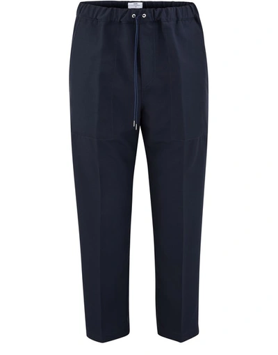 Shop Oamc Cropped Drawcord Trousers In Avio