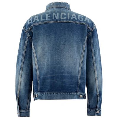 Shop Balenciaga Logo Denim Jacket In 4773