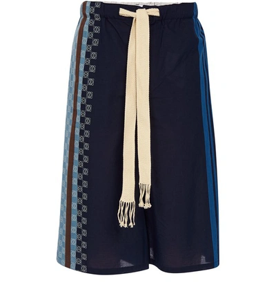 Shop Loewe Anagram Striped Shorts In Navy Blue/multicolor