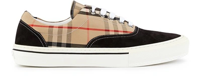 Shop Burberry Wilson Leather Trainers In Black / Archivebeige