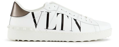 Shop Valentino Garavani Printed Vltn Calfskin Trainers In Bianco Nero