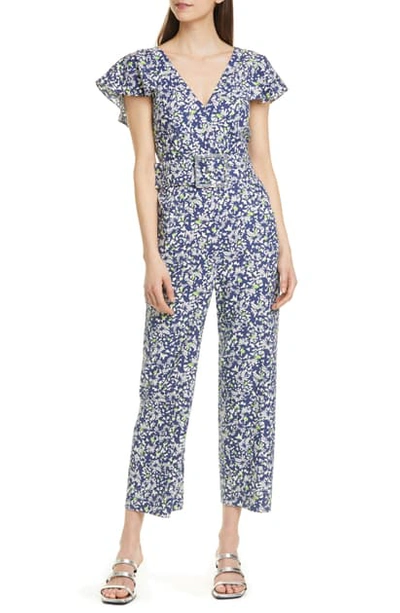 Shop Tanya Taylor Avalon Belted Crop Jumpsuit In Confetti Navy