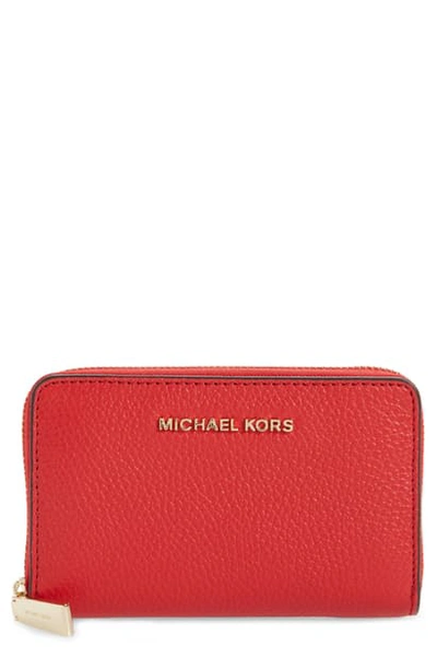 Shop Michael Michael Kors Small Za Leather Wallet In Bright Red