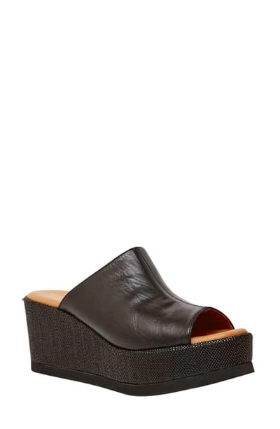 Shop Andre Assous Clara Platform Wedge Slide Sandal In Black Leather