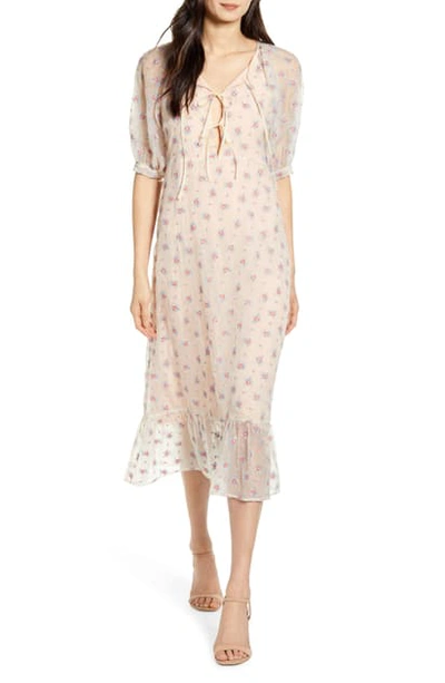 Shop Capulet Izzy Floral Organza Midi Dress In Sheer Rosebud Embroidery