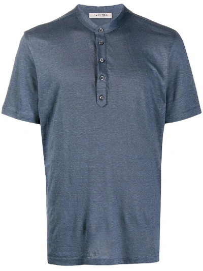 Shop Fileria Collarless Buttoned T-shirt In Blue