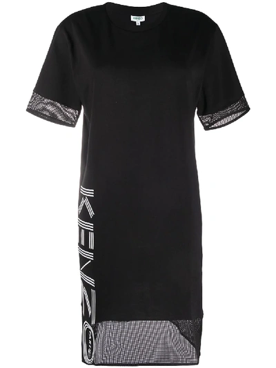 Shop Kenzo Mesh Hem Logo T-shirt Dress In Black