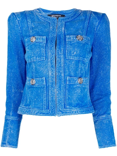 Shop Balmain Structured Cropped Jacket In Blue