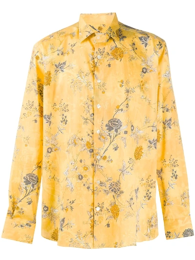 Shop Etro Long Sleeve Floral Print Shirt In Orange