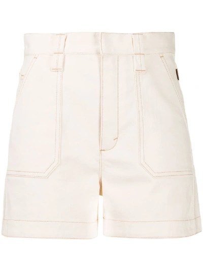 Shop Chloé Contrasting Stitching Denim Shorts In White