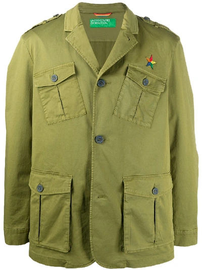 Shop Benetton Logo Embroidered Utility Jacket In Green