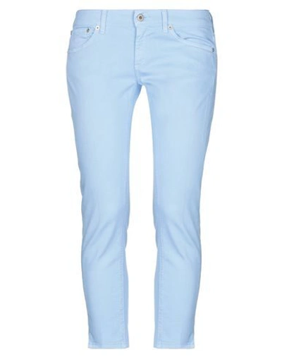 Shop Dondup Woman Denim Cropped Pastel Blue Size 29 Cotton, Elastane