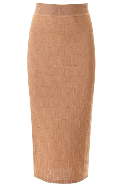 Shop Fendi Ff Midi Pencil Skirt In Brown