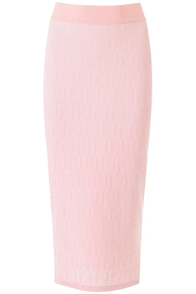 Shop Fendi Ff Midi Pencil Skirt In Pink