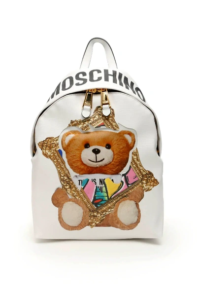 Shop Moschino Frame Teddy Bear Backpack In White,black