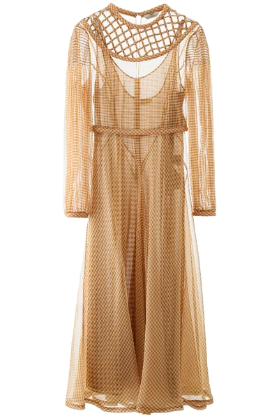 Shop Fendi Organza Vichy Dress In Beige,brown