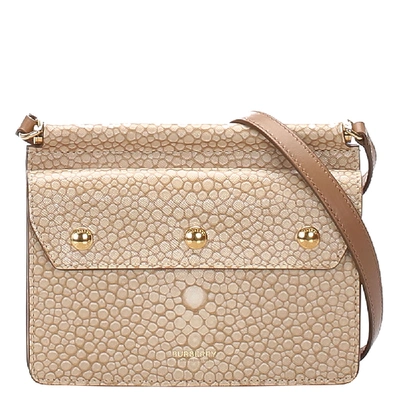 Pre-owned Burberry Brown Printed Leather Baby Title Crossbody Bag In Beige