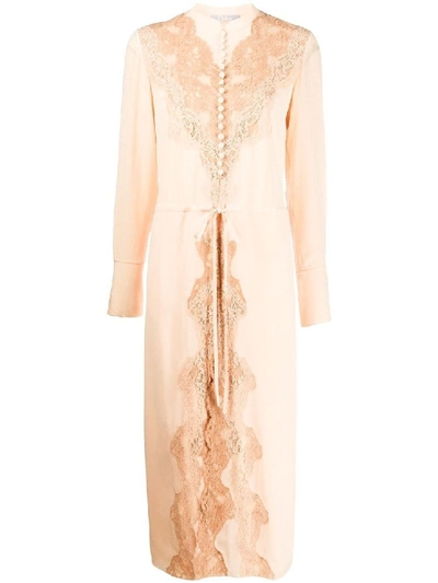 Shop Chloé Silk Lace Panel Mid-length Dress In Neutrals