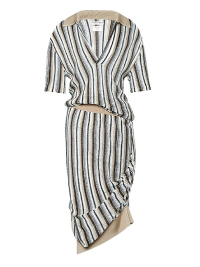 Shop Bottega Veneta Striped Polo Knit Dress In Grey